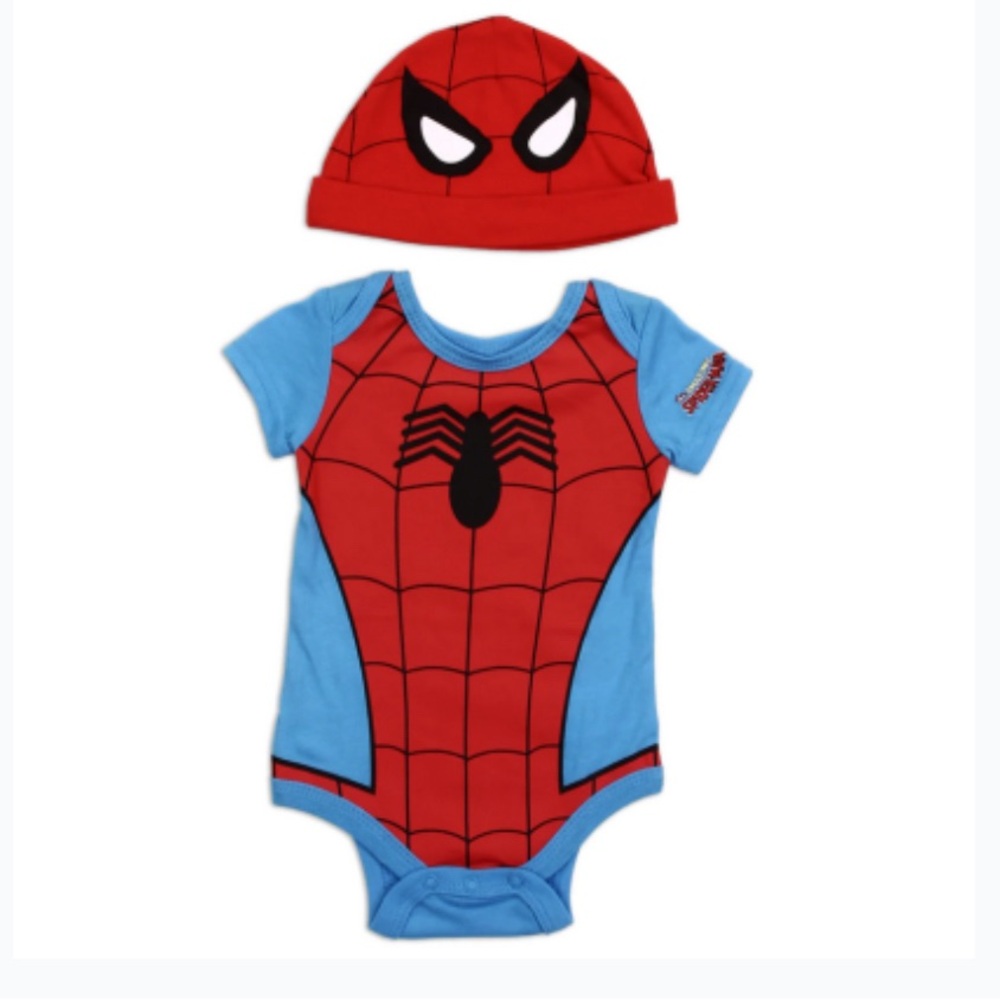 Newborn Boy Spider-Man Creeper Onesie & Hat Set